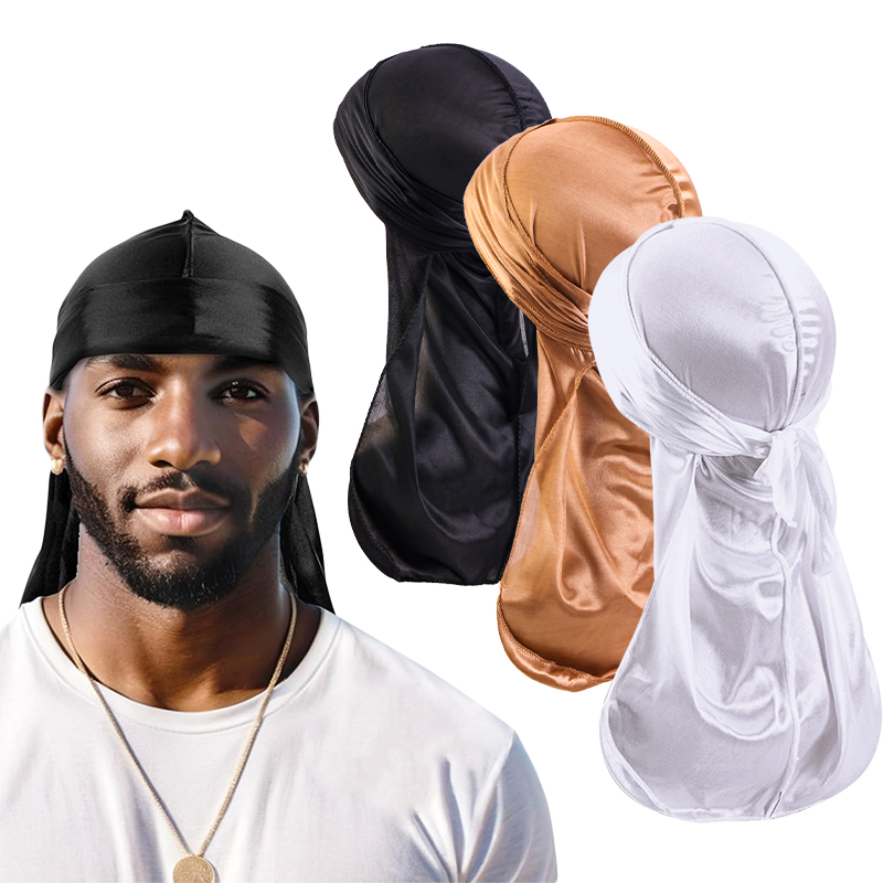 Men'S Fashion With Hat - 3 قطعة/الوحدة طويلة Durag الحرير الساتان