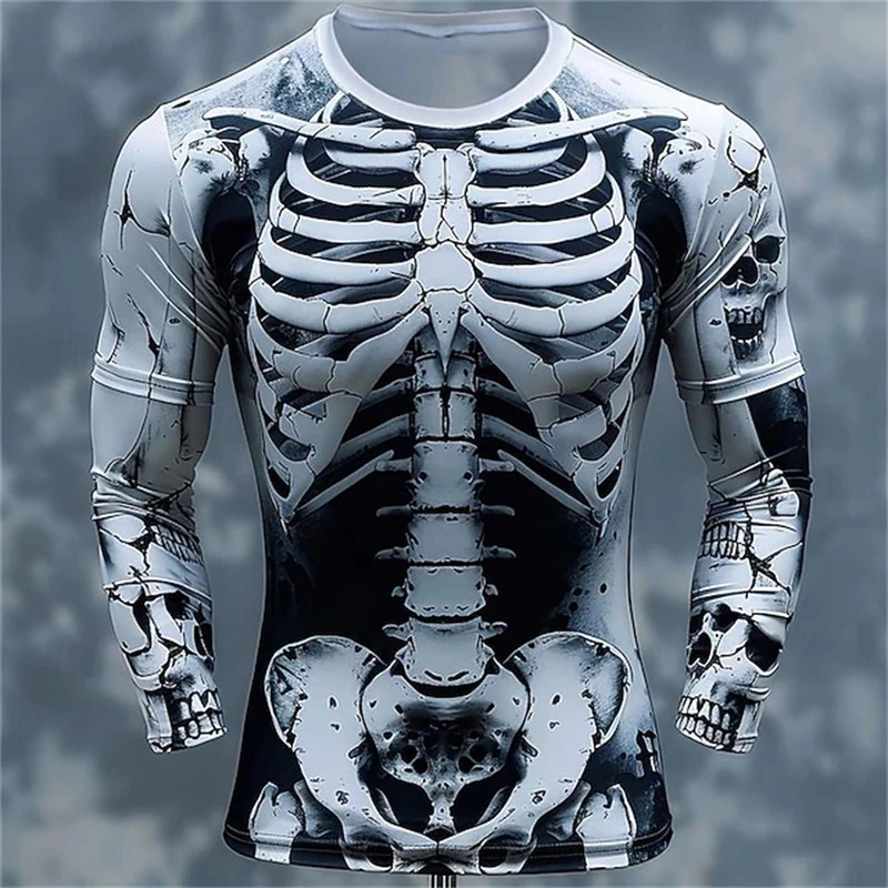 Mens Fashion Clothes - تيشيرتات رجالية بنقشة جمجمة ثلاثية الأبعاد،