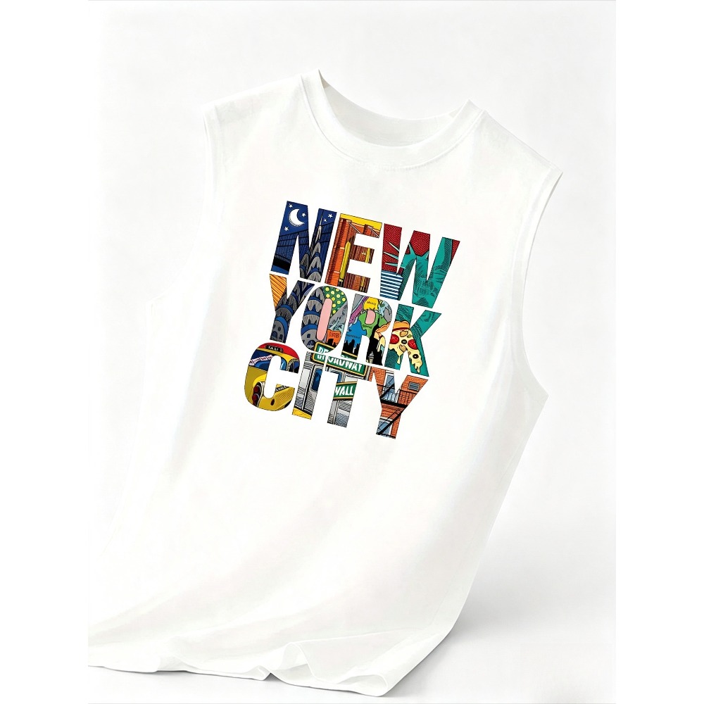 Men'S Fashion New York - تي شيرت رجالي بدون أكمام بطباعة