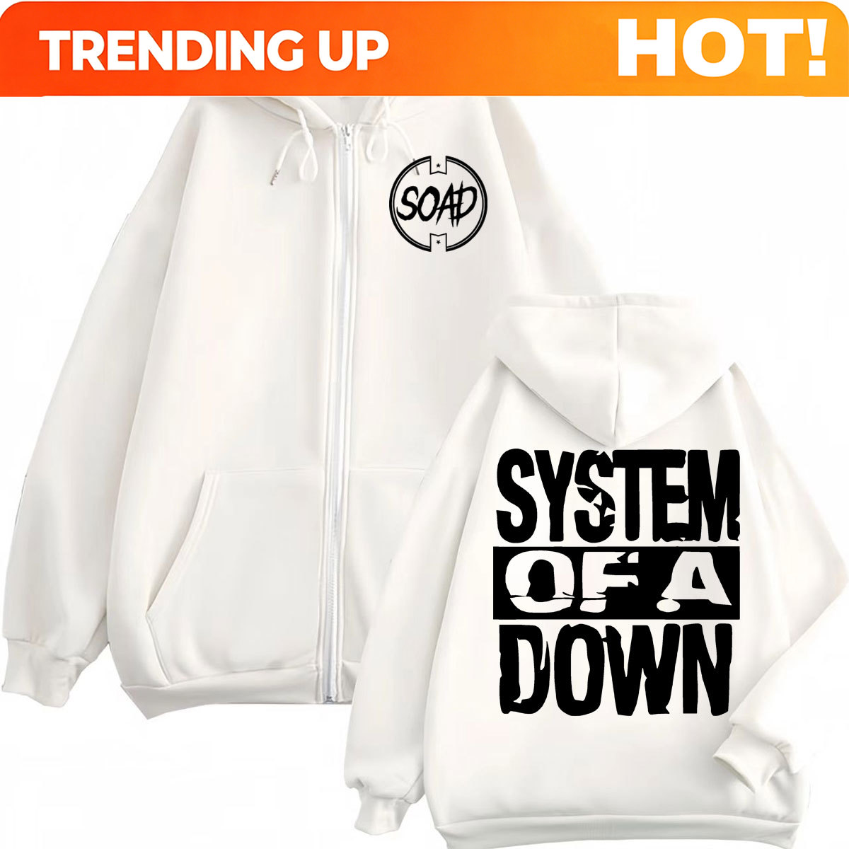 Mens Fashion Zip Up Hoodies - هودي بسحاب بطبعة فرقة روك باند