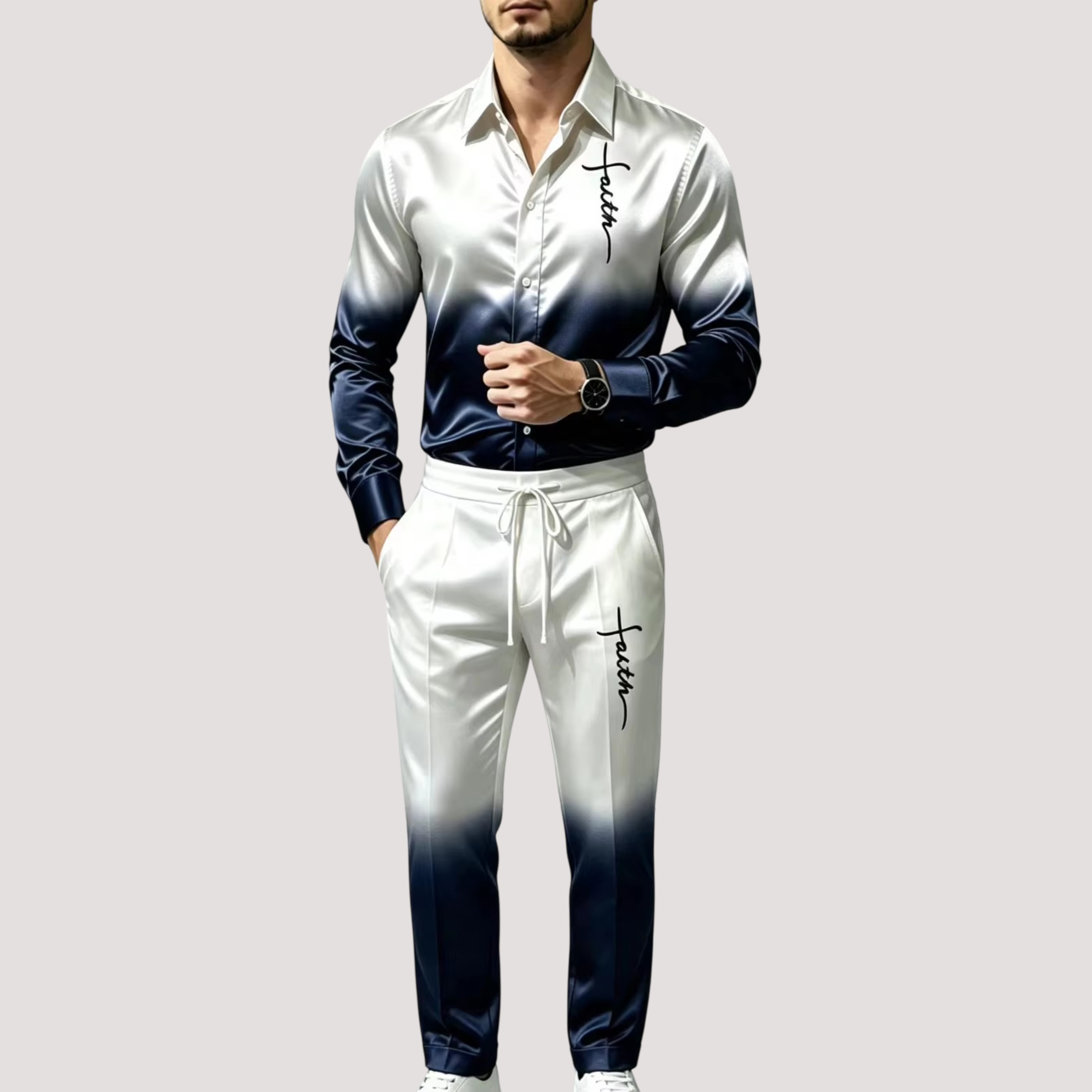 Mens Fashion Clothes - بدلة رياضية رجالية من الساتان الحريري