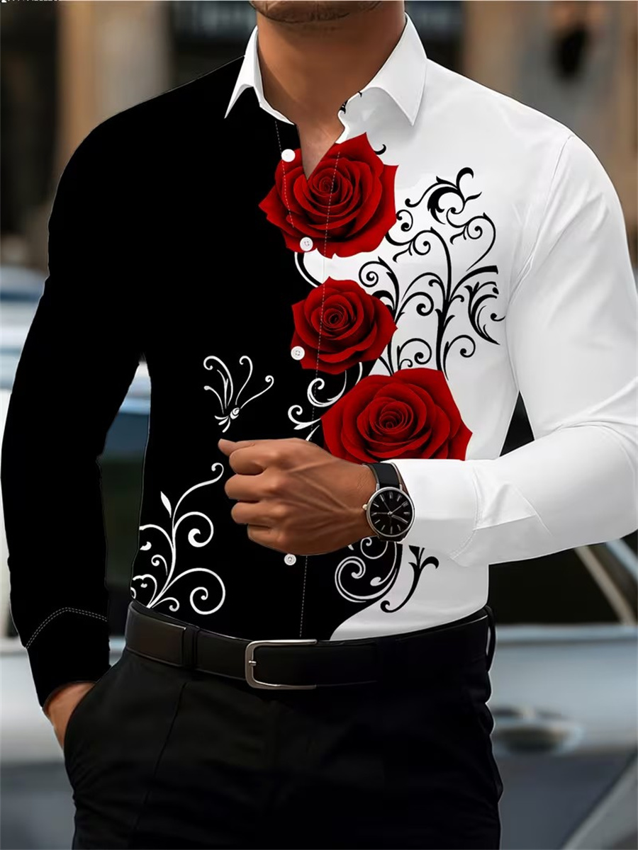 Mens Fashion Clothes - قميص رجالي بأكمام طويلة مزين بطبعة